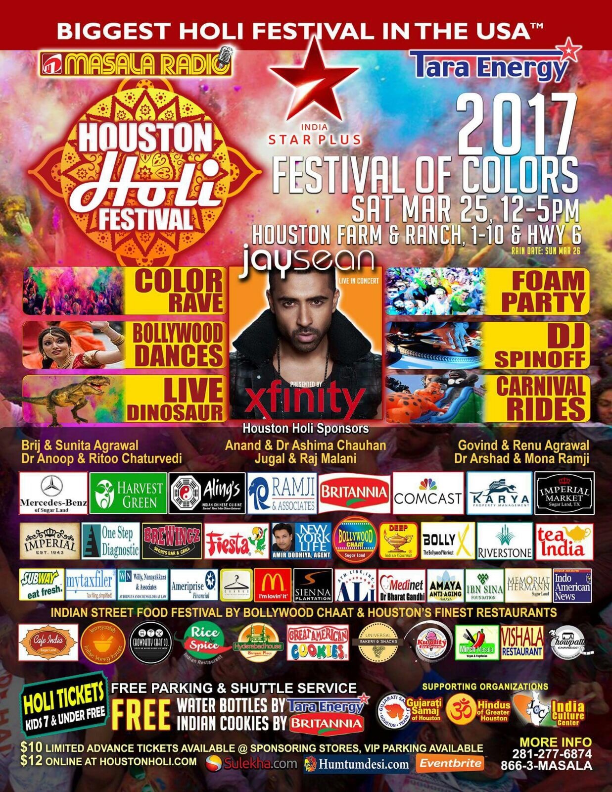 Holi (Festival of Colors) with UK artist Jay Sean live in concert: Sat. 3/25/17 @ Houston Farm & Ranch, 12-5pm