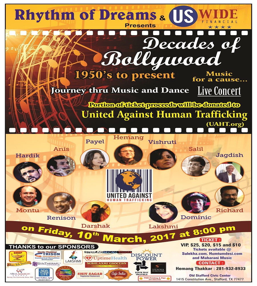 *Decades of Bollywood* on Friday 3/10/17, 8 pm @ Old Stafford Civic Center